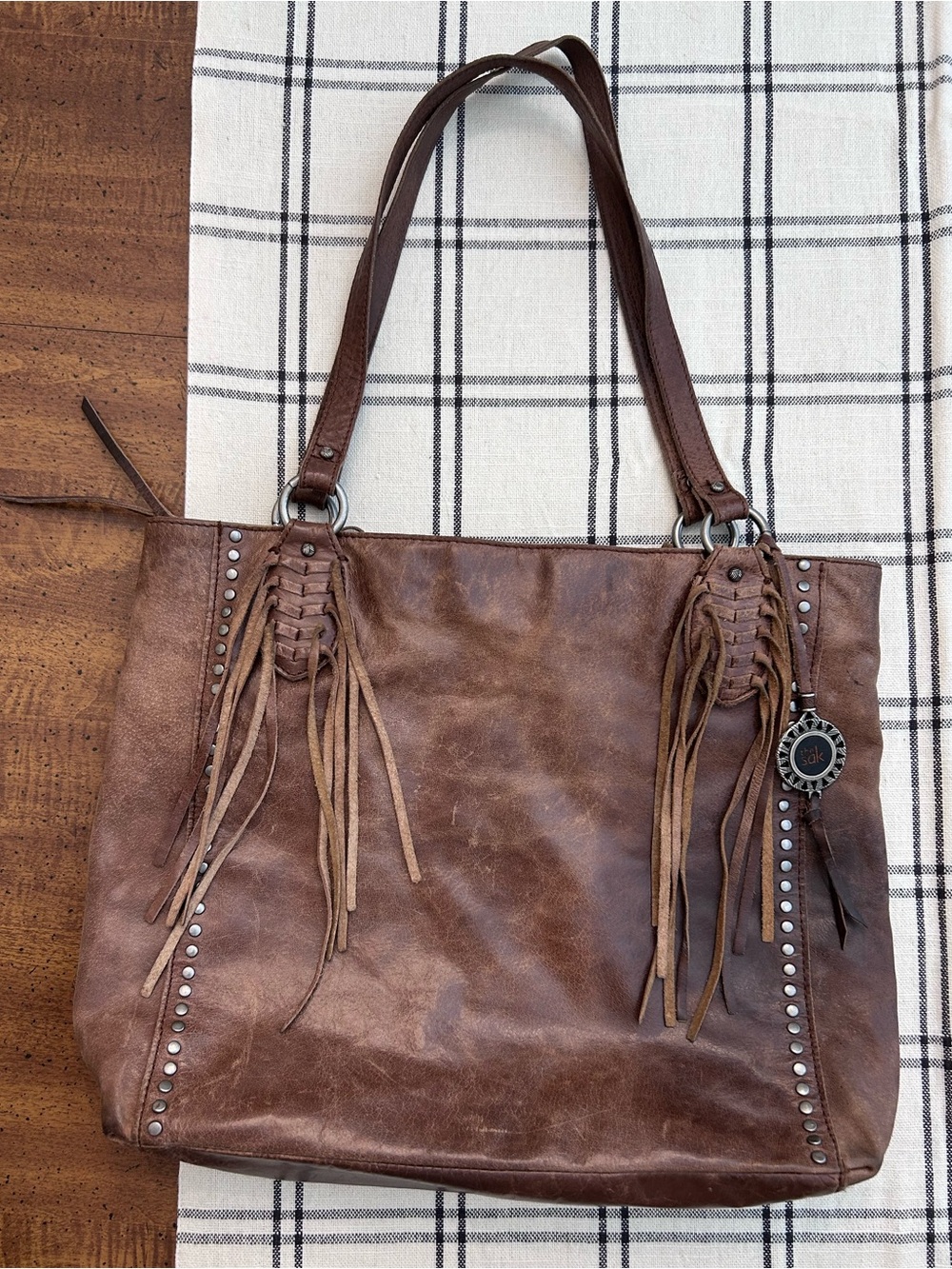 The Sak Leather Large Tote Bag Boho Fringe